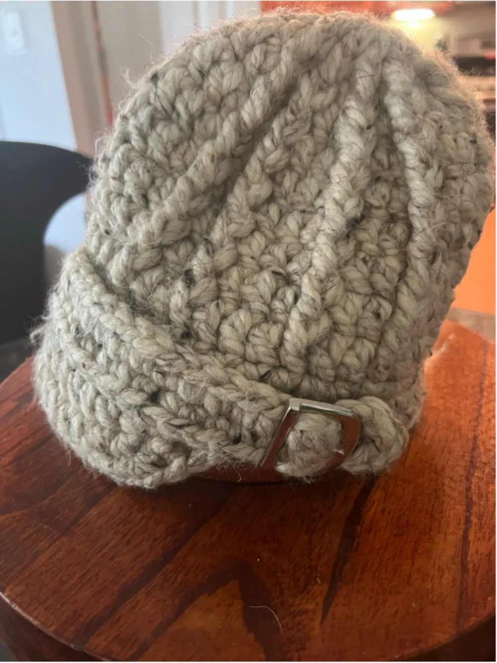 Y2K Chunky Crochet Cloche Beanie Buckle Hat Oatmeal Boho Indie Sleaze 2000s